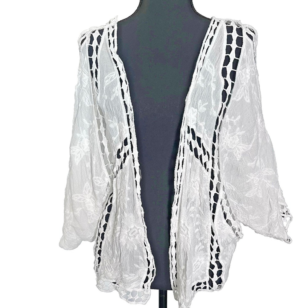 Amber NWT White Lace Kimono XL Boho Open Front Lightweight Duster